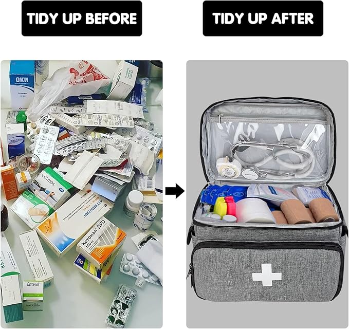 Boczif First Aid Kit, First Aid Storage Carry Bag, Pill Bottle Organizer for Emergency Trauma Medical Kits Supplies Waterproof, Ideal for Home, Office, Car, Travel, Outdoor, Camping, Hiking(Grey)