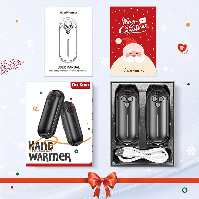 Rechargeable Hand Warmers 2 Pack, 6000mAh Electric Hand Warmer Rechargeable, 2 in 1 Portable Hand Warmers with AI Smart Chips, Outdoor, Hunting, Camping for Family for Christmas