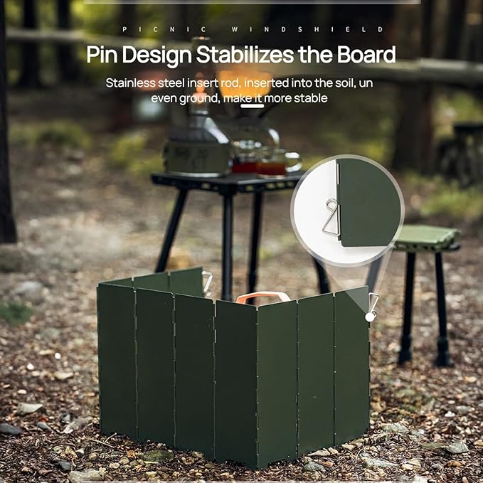 Foldable Camping Stove Windscreen, Green Aluminum Outdoor Windshield Gas Stove Lightweight Wind Screen for Camping, Glamping, Hiking, Picnic, Backpacking, Cooking, Fishing
