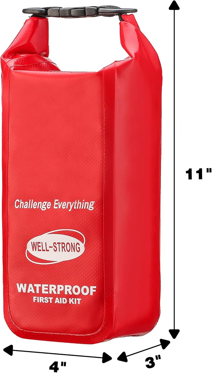 Boat First Aid Kit with Survival Tools, 123pcs Waterproof Emergency Marine Kit with Buckles, Compact Boat Safety Accessories for Fishing Kayaking Boating Camping Rafting Beach Red