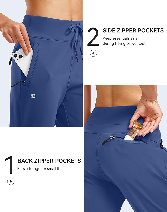G Gradual Women's Fleece Lined Joggers Water Resistant Hiking Pants High Waisted Winter Thermal Sweatpants 3 Zipper Pockets