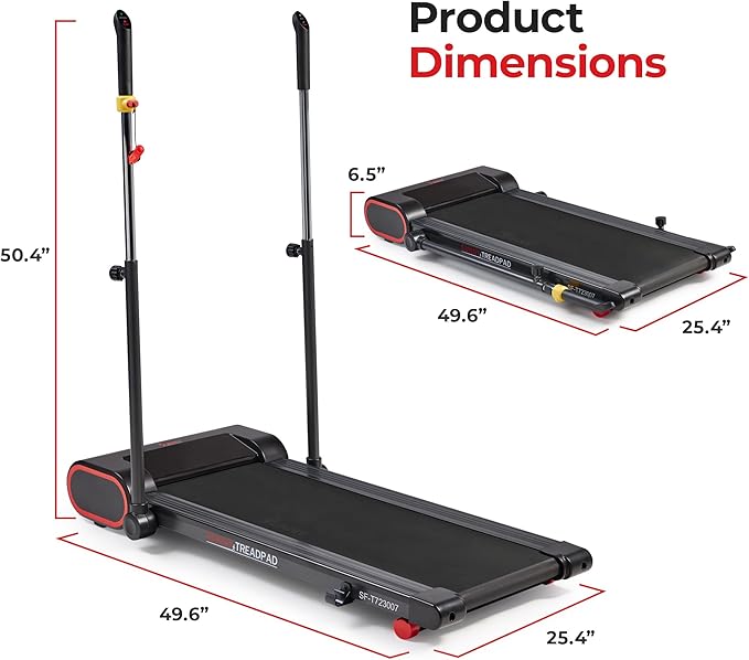 Sunny Health & Fitness Slim Under Desk Walking Compact Treadpad Treadmill with Remote Control, Digital Display, Shock Absorption, Optional Trekking Poles, Free SunnyFit App Bluetooth Connectivity