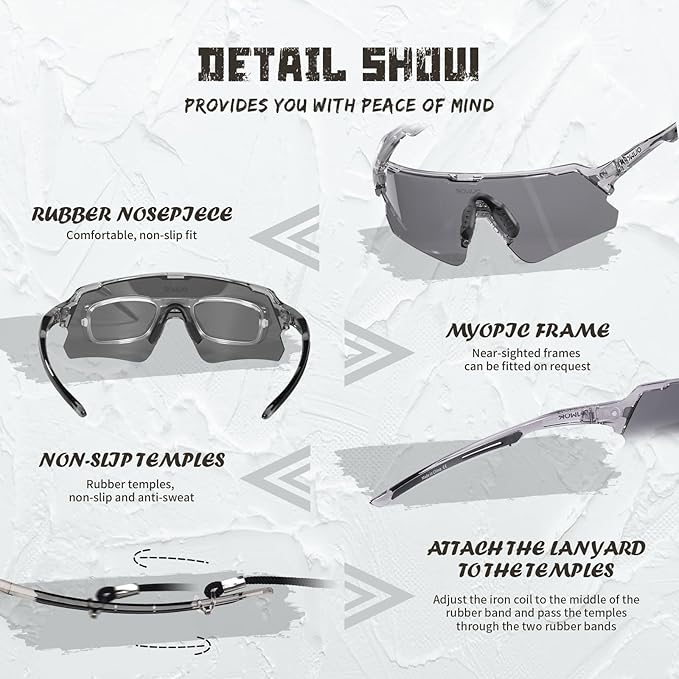 Polarized Sport Safety Sunglasses UV400 Protection & Lightweight Glasses for Men Women, Adjust for Cycling Running