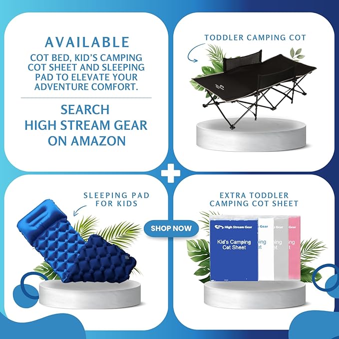 Toddler Cot Bed: Kids Travel Camping and Portable Folding Cot, Great for Outdoors and Young Guests at Home. Comfortable Sleeping Bed Easy to Store and Use (Blue)