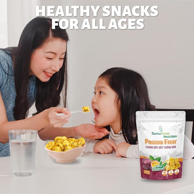 DARLAC FARMS Freeze Dried Passion Fruit Cubes, 2 Oz x Pack 6, No Sugar Added, Healthy Fruit Snacks for Kids, Adults & All Ages, Premium Organic Crispy Crunchy Snacks, Tea, Baking, Smoothie, Yogurt