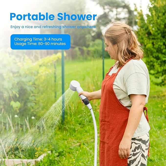 Portable Camping Shower Pump - Electric Outdoor Shower w/ 78 Inch Hose, Rechargeable & Waterproof for Beach, Hiking, RV | Ducha Portatil