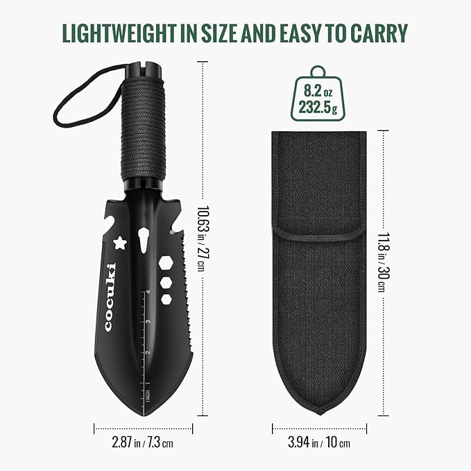 Portable Backpacking Trowel, 9 in 1 Mini Hand Camping Shovel, Ultralight Hori Hori Multi Shovel with Carrying Pouch,for Camping, Gardening, Hiking, Survival