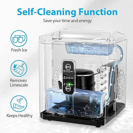 Aeitto Ice Makers Countertop, 9 Ice Cubes Release in 6 Mins, 26Lbs/24H, 2 Sizes of Bullet Ice Machine,Self-Cleaning Portable Ice Maker with Ice Scoop and Basket for Home Kitchen Office Bar RV, White