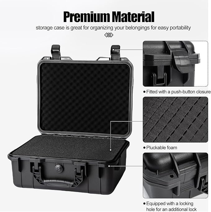Hard case Waterproof Hard Case with DIY Customizable Foam Insert Portable Protective Case with Knife for Camera Drones Equipments Tools Test Instruments 16.9''x13.7''x7.1''