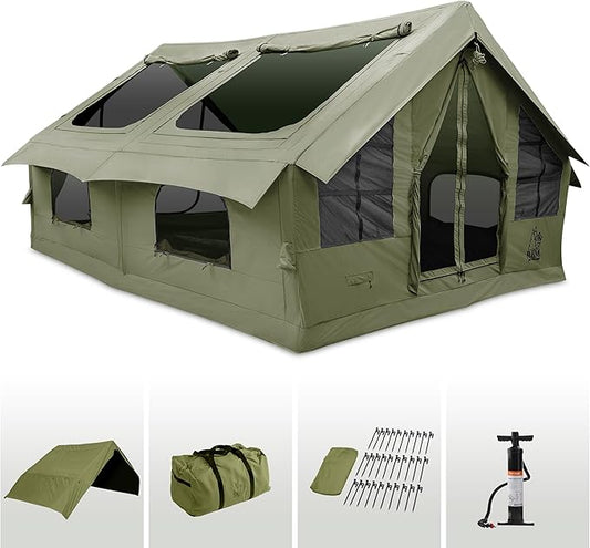 Panda Inflatable Tents for Camping with Stove Jack, Canvas Blow Up, Easy Setup Inflatable Tent, Waterproof Hot Inflatable Outdoor House, Casa de Campaña with Hand Pump