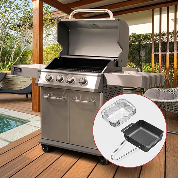 Grill Drip Pan for Nexgrill Replacement 720-0888N, Grease Pan/Box for Nexgrill 4 Burner 720-0830H Gas Grill,Grease Catcher for Cuisinart CGG-8500 with 5pack Aluminum Foil Liner