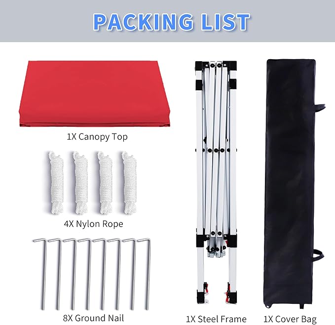 Pop Up Canopy 8X8 FT,Portable Sun Instant Shelter w/Backpack Bag,Waterproof,Adjustable Straight Leg Heights Canopies,Outdoor Tents for Parties,Camping,Commercial Event,Red