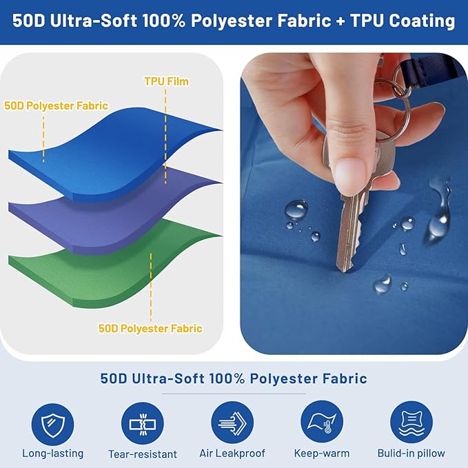 Camping Sleeping Pad, Extra Thick 6 Inch Camping Mat with Pillow Built-in Foot Pump Ultralight Inflatable Sleeping Pads Compact for Hiking Backpacking Camping Traveling Tent, Portable Sleeping Mat