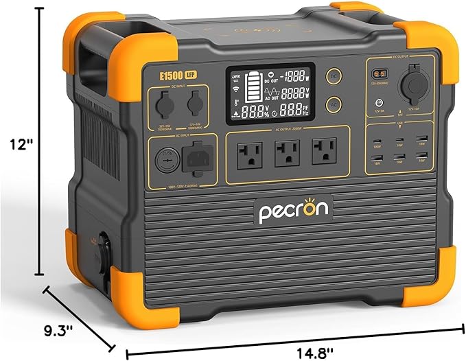 pecron Portable Power Station, E1500LFP Solar Generator 1536Wh, 2200W LiFePO4 Battery Backup, Fast Charging Power Station for Home use, RV, and Outdoor Camping