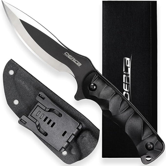 OERLA TAC OLL-005 Outdoor Knife Fixed Blade Camping Hunting Survival Field Knife 420HC Full Tang Steel Blade with Kydex Sheath and EDC Tactical Belt Clip
