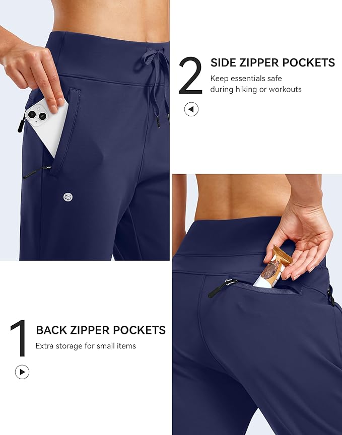 G Gradual Women's Fleece Lined Joggers Water Resistant Hiking Pants High Waisted Winter Thermal Sweatpants 3 Zipper Pockets