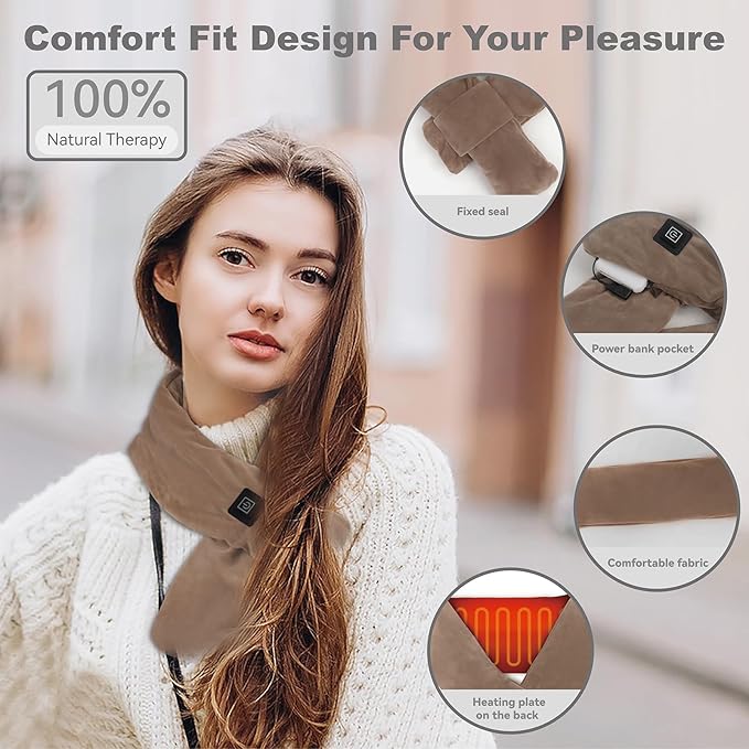 Neck Heating Pad Cordless, Rechargeable Heated Scarf with 5000mAh Power Bank, Portable Neck Warmer with 3 Heating Levels, Heating Pad for Neck Pain Relief and Muscle Relaxation