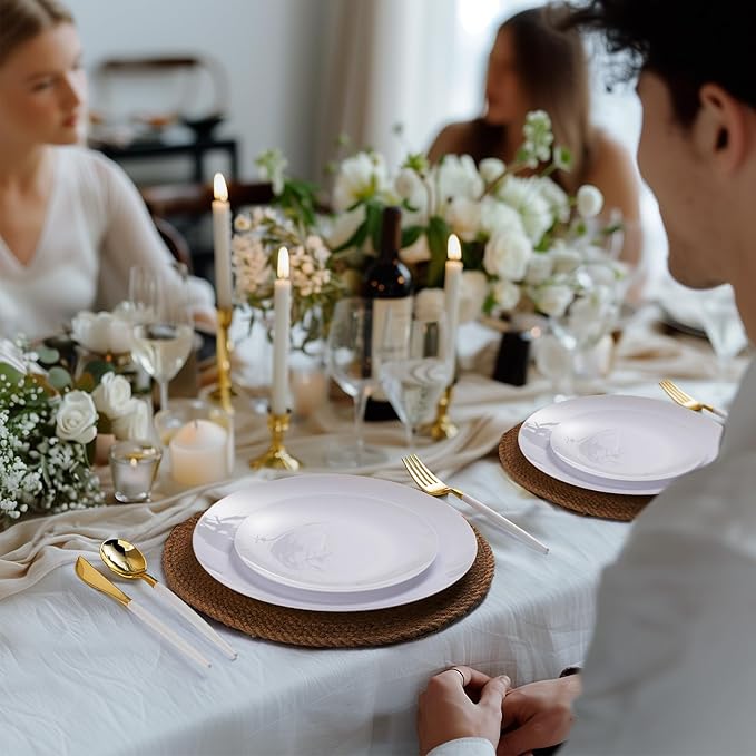 100PCS White Plastic Plates, White Disposable Plates for Party, Wedding, Include 50 Dinner Plates, 50 Dessert Plates for 50 Guests