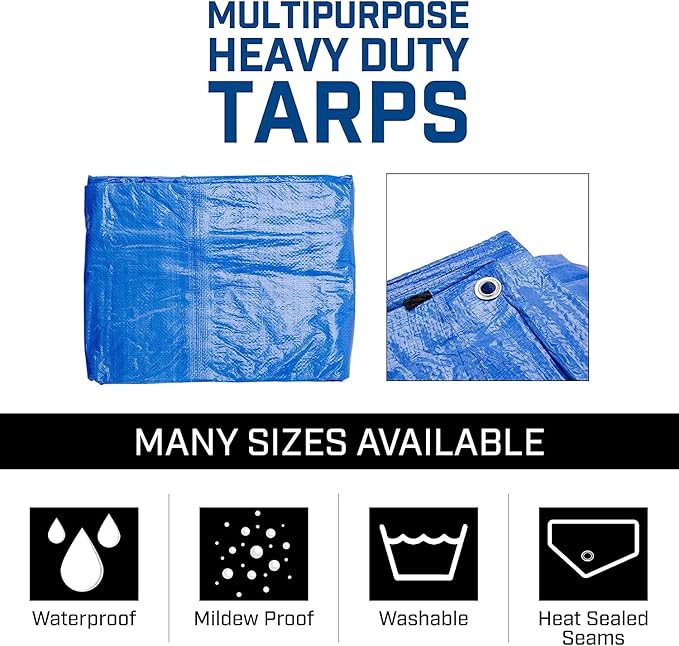 3 in a Pack, Maximize Value, Minimize Cost, Multipack Advantage with Budget-Friendly Poly Tarps, 2.5 Mil Cheap Large Light Tarps, Multipurpose Waterproof Protective Cover, 10x12 Feet, Blue