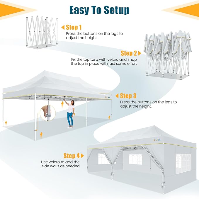 HOTEEL 13x26 Heavy Duty Pop Up Canopy Tent for Parties Event Wedding Commercial Instant Gazebo with Roller Bag, Party Tent Waterproof UV 50+&Windproof, Upgraded Thick Hexagonal Legs, White