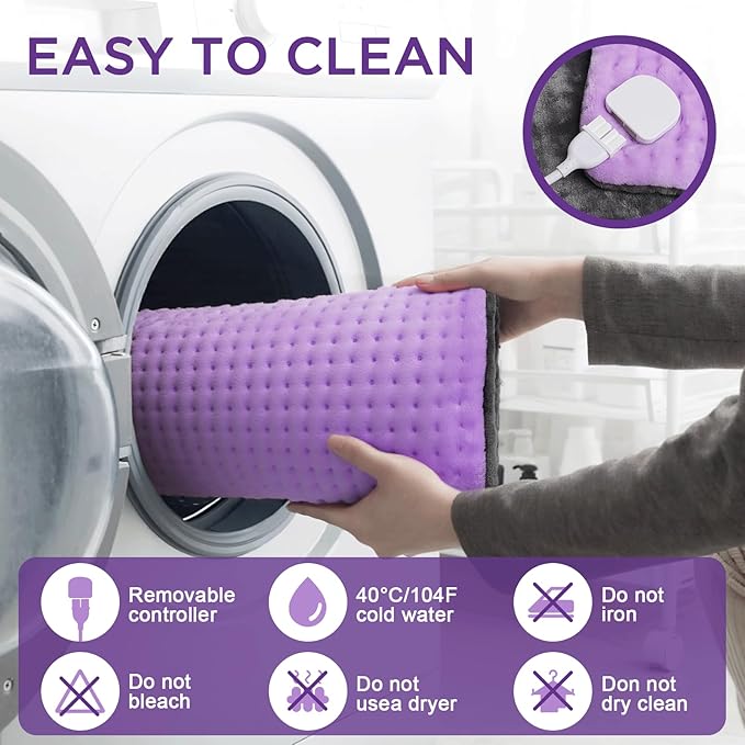 Heating Pad, 12"×24" Electric Heat Pad for Back, Neck, Shoulders, Cramps, Menstrual Pain, 9 Heat Settings & 4 Auto-Off Timers, Soft Machine Wash Fabric,Christmas Gifts for Women Mom,Purple+Grey