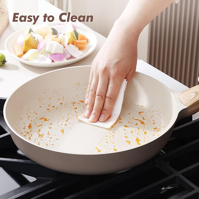 SENSARTE Ceramic Nonstick Frying Pan Skillet with Lid 11inch, Non Stick Pan Omelette Pans, Non-toxic Kitchen Cooking Chef's Pan, Free of Intentionally Added PFOA/PFAS/PTFE, Induction Compatible, Taupe