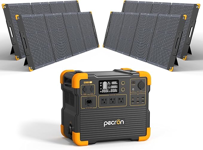 PECRON Portable Power Station E2400LFP with 4x200W Solar Panels, 2048Wh Solar Generator, 2400W LiFePO4 Battery Backup Expandable to 8192Wh, Fast Charging Power Station for Emergencies, Camping, RV