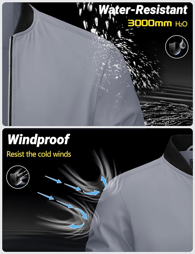 Cotrasen Men's Bomber Jacket Full Zip Windbreaker Warm Winter Windproof Casual Outwear Padded Lined Coats