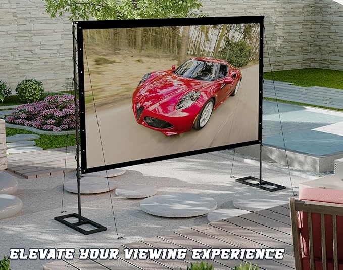 Queension 100 inch Outdoor Projector Screen with Stand, Portable Projector Screen 16:9 HD 4K, Movies Screen with Carry Bag for Outside Backyard, Indoor Wrinkle-Free Screen for Home Theater