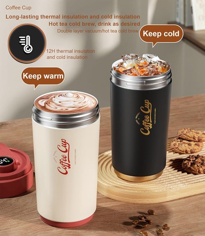 Coffee cup,Insulated Travel Coffee Mug Spill Proof Leak Proof Portable To Go Camping Stainless Steel Coffee Tumbler Reusable Coffee Cups with Lids Thermos for Hot and Cold Drink (Modern Red)