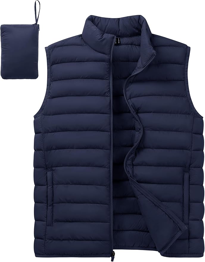 Cotrasen Men's Puffer Lightweight Vest Packable Outerwear Vest Warm Winter Outdoor Sleeveless Jacket for Travel Running
