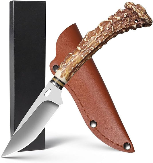 Plys Fixed blade knife, survival knife, Hunting Knife With Leather Sheath, Camping Outdoor Sharp Blade BBQ Knives,Gifts for Men