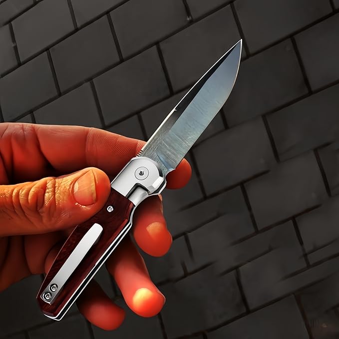 Small Folding Pocket Knife for Gift– Drop-Point Blade, Sturdy Wooden Handle with Non-Slip Grip, Deep Carry Pocket Clip – Ideal for Camping, Hunting, Hiking & EDC, Gift for Men,Women