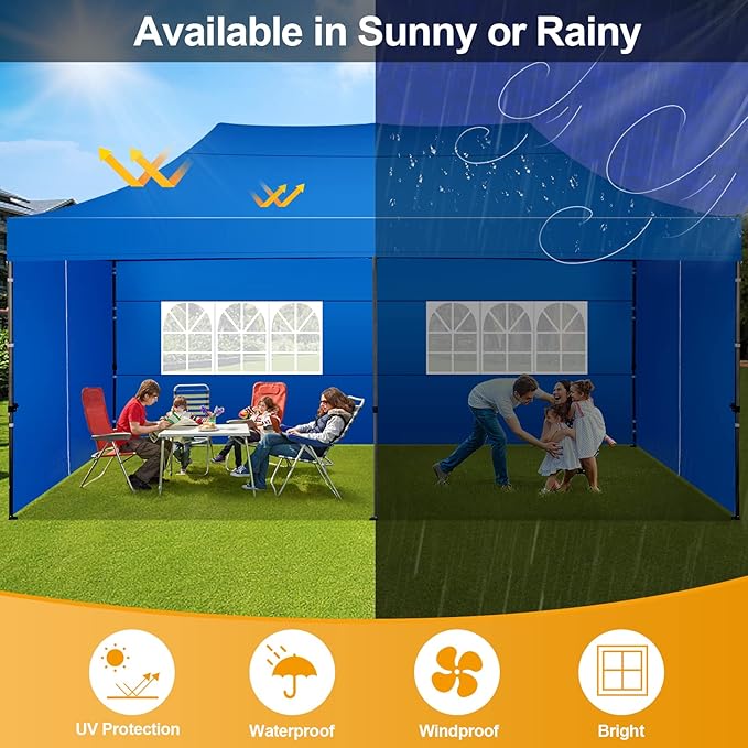 COBIZI 10x20 Pop Up Canopy with 6 Sidewall,Heavy Duty Canopy UPF 50+ All Season Wind Waterproof Commercial Outdoor Wedding Party Tents for Parties Gazebo with Roller Bag(10 x 20 ft Blue)