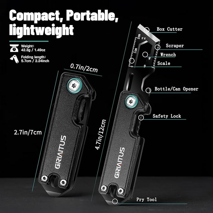 EDC Multi Tool Small Pocket Knife with Bottle Opener Box Cutter Wrench and Pry Tool, 6 IN 1 Folding Multitool Keychain Knife Gadget Lightweight Safety Locking, Gift for Men, Camping, Hiking, Office