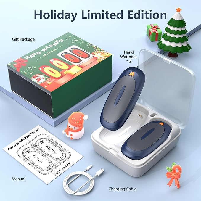 3-in-1 Electric Hand Warmers Rechargeable 2 Pack,14000mAh Portable Dual-Sided Handwarmer with Charging Case, 3 Levels Fast Heating Pocket Warmers,Gifts for Men,Women,Raynauds,Hunting Gear