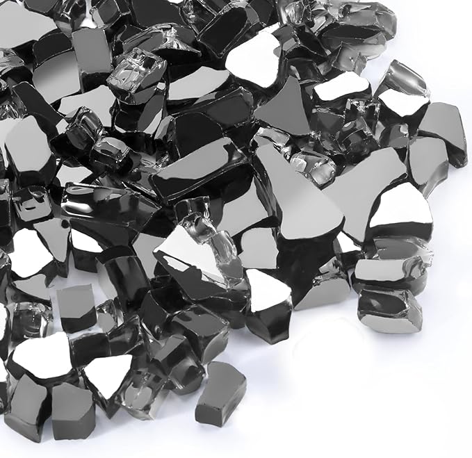 Fire Glass 20lbs, 1/2 Inch Black Reflective Firepit Glass for Propane Fire Pit Table, Fireplace Rocks, High Luster and Heat Resisitant