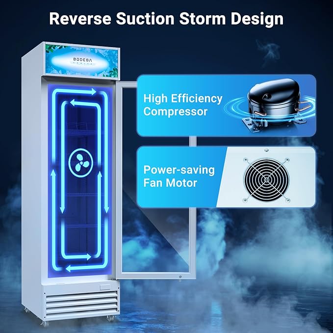 BODEGACOOLER Commercial Beverage Refrigerator with Glass Door,12.5 Cu.Ft Drink Refrigerator,Upright Large Display Merchandiser Beverage Bar Cooler Hold Beer,Soda Drinks,Wine with LED Light Box