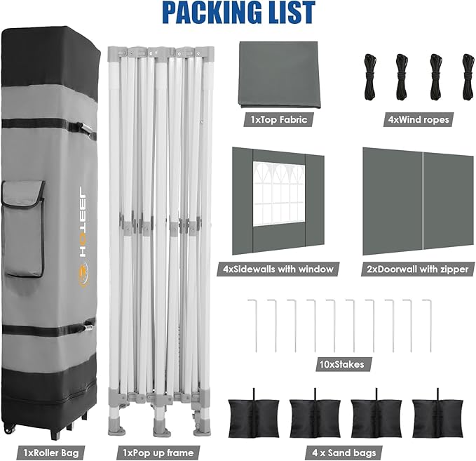 HOTEEL 13x26 Pop up Canopy Tent for Parties, Heavy Duty Easy Setup Tent with 6 Sidewalls, Outdoor Commercial Instant Gazebo for Wedding Event, with Roller Bag & Sand Bags, Grey(Hexagonal Frame)