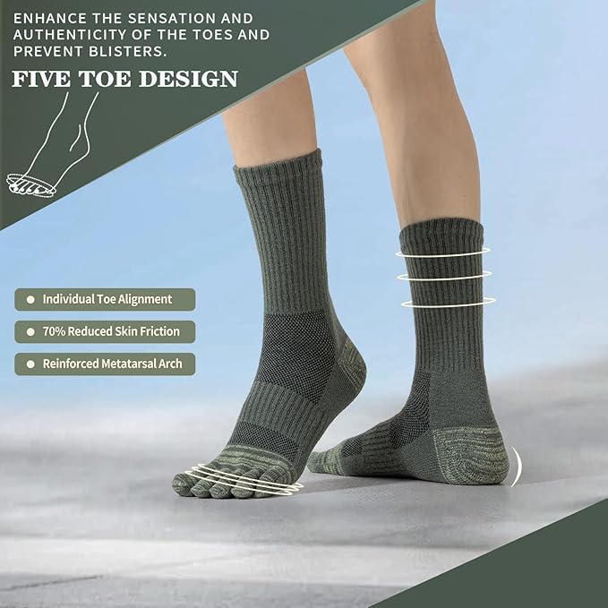Merino Wool Toe Socks For Hiking Men&Women Thermal Winter Warm Boot Work Cushion Five Finger Socks 3 Pairs