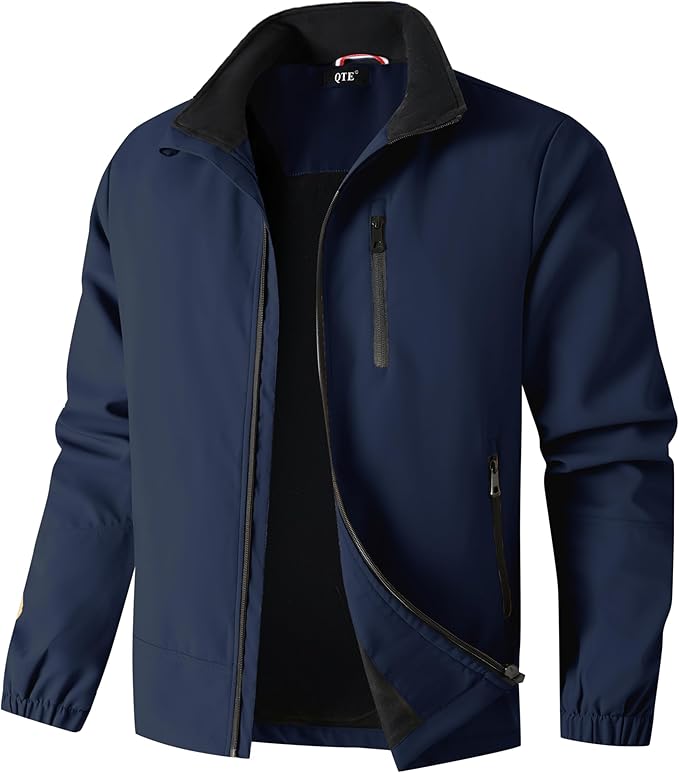 QTE Lightweight Jackets for Men Casual Windbreaker Stylish Light Fall Spring Golf Work Outdoors Business Stand Collar Coat