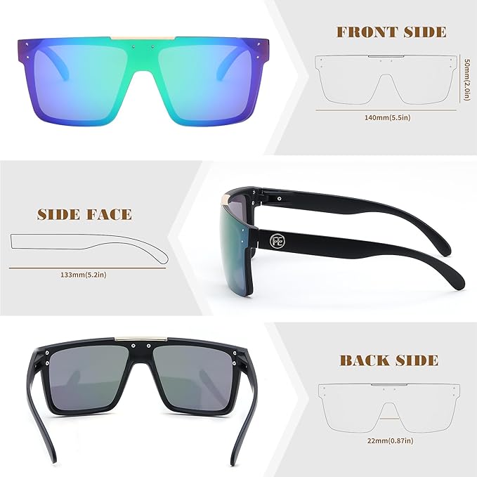 FEISEDY Men Sunglasses Polarized Oversized Square Flat Top Cycling Running Fishing Golf Hiking Sports B2990