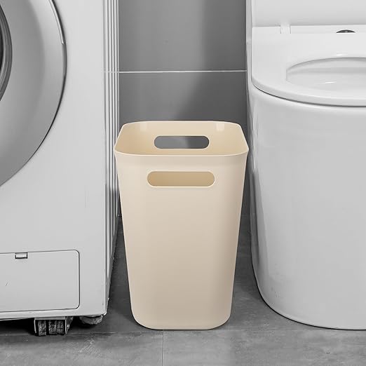 UUJOLY Plastic Small Trash Can Wastebasket, Garbage Container Basket for Bathrooms, Laundry Room, Kitchens, Offices, Kids Rooms, Dorms, 3.5 Gallon, Beige, 2 Pack
