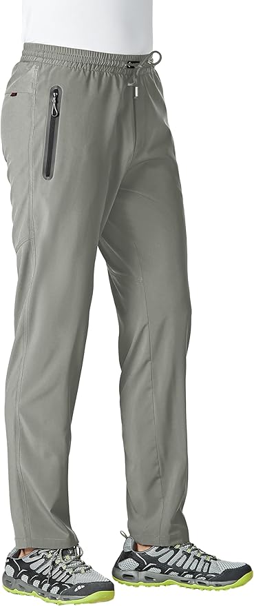 TBMPOY Men's Lightweight Hiking Travel Pants Breathable Athletic Fishing Active Joggers Zipper Pockets