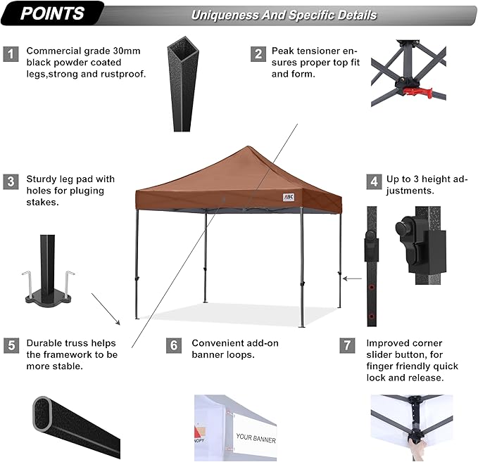 ABCCANOPY Patio Pop Up Canopy Tent 10x10 Commercial-Series (Brown)