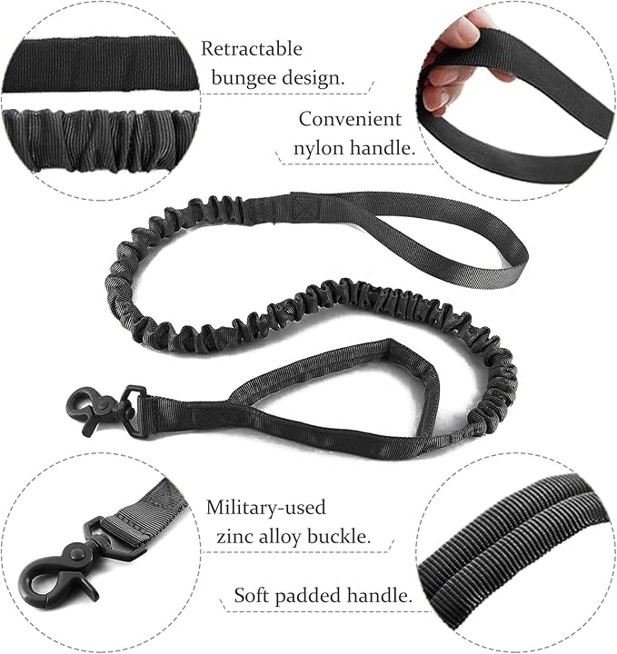 AIWAI Tactical Dog Harness with Pouches,Dog Vest Harness for Large Medium Dogs No-Pull Adjustable Military Dog Harness with Handle Walking Hiking Training (Black(with Leash), XL)