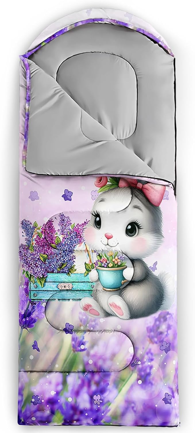 AILONEN Girls Pink Camping Sleeping Bags,Lightweight & Waterproof,3 Season Warm & Cool Weather,Cute Bow Duck Print Sleeping Bags for Kids,Girls,Adults Travelling,Outdoors