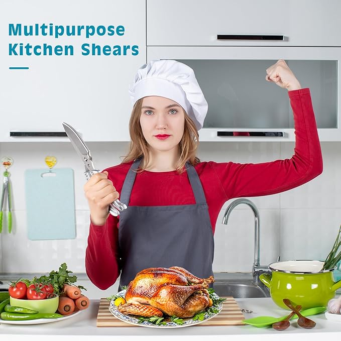 Kitchen Shears Heavy Duty - All Purpose Poultry Shears Stainless Steel Kitchen Scissors for Chicken, Bone, Meat, Turkey, Fish, Scissor for Cutting Cooking, Dishwasher Safe (Silver)