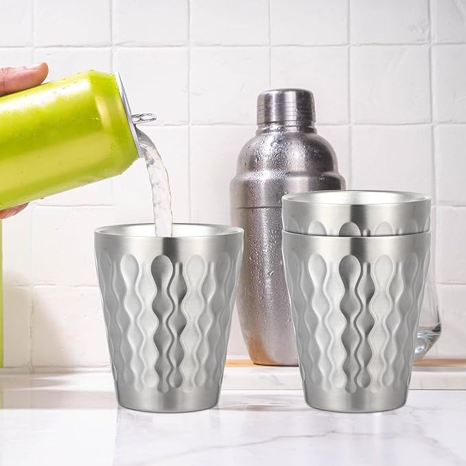 8 Pack Stainless Steel Cups Pint Cup Metal Double Layer Insulated Drinking Beer Water Tumbler Camping Reusable Stackable for Office Party Hot Cold Drink (Silver,8.8oz)