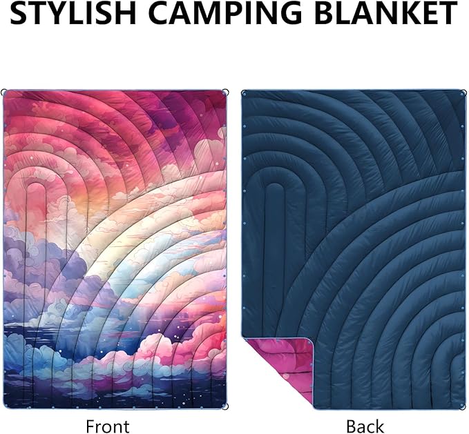 Camping Blanket,Puffy Printed Camp Blankets Lightweight Packable for Outdoor Camping,Traveling, Stadium, Hiking, Picnics